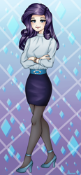 Size: 462x1000 | Tagged: safe, artist:akaruiyoso, rarity, human, g4, clothes, crossed arms, female, high heels, humanized, pencil skirt, shoes, skirt, smiling, solo