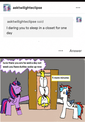 Size: 1170x1664 | Tagged: safe, artist:ask-luciavampire, twilight sparkle, oc, oc:lucia nightblood, oc:prince solar eclipse, alicorn, pony, undead, vampire, vampony, g4, ask, sleeping, tumblr