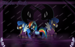 Size: 1920x1200 | Tagged: safe, artist:shadesofeverfree, descent, nightshade, rainbow dash, pegasus, pony, g4, 2012, clothes, costume, shadowbolts, shadowbolts costume, shadowbolts uniform, wallpaper