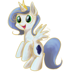 Size: 697x754 | Tagged: safe, artist:tinyfeather, oc, oc only, oc:eridanus, alicorn, pony, alicorn oc, crown, female, filly, foal, horn, jewelry, open mouth, regalia, simple background, smiling, solo, transparent background, wings