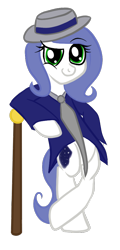 Size: 450x940 | Tagged: safe, artist:tinyfeather, oc, oc only, oc:eridanus, earth pony, pony, bipedal, cane, clothes, hat, jacket, necktie, simple background, solo, transparent background