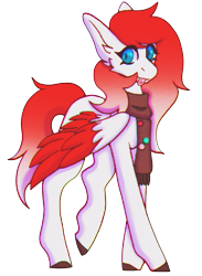 Size: 749x1021 | Tagged: safe, artist:raya, oc, oc only, oc:making amends, pegasus, pony, clothes, looking at you, scarf, simple background, smiling, solo, tongue out, transparent background