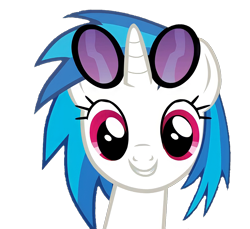 Size: 1570x1440 | Tagged: safe, dj pon-3, vinyl scratch, pony, unicorn, g4, background removed, cute, female, grin, looking at you, mare, not a vector, simple background, smiling, solo, sunglasses, sunglasses on head, transparent background, vinylbetes