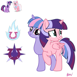 Size: 2048x2048 | Tagged: safe, artist:rmv-art, clear sky, twilight sparkle, wind sprint, alicorn, pony, unicorn, g4, conjoined, conjoined twins, high res, magical lesbian spawn, offspring, older, older wind sprint, parent:clear sky, parent:twilight sparkle, simple background, transparent background, twilight sparkle (alicorn)