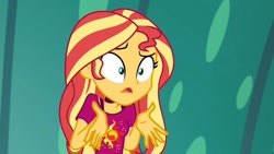 Size: 1280x720 | Tagged: safe, screencap, sunset shimmer, equestria girls, equestria girls series, g4, spring breakdown, spoiler:eqg series (season 2), clothes, cruise outfit, shrunken pupils, solo