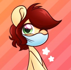 Size: 500x495 | Tagged: safe, artist:ninnydraws, oc, oc only, oc:canni soda, earth pony, pony, galacon, blushing, coronavirus, cute, eye clipping through hair, face mask, female, heart, heart eyes, mascot, mask, ocbetes, solo, wingding eyes