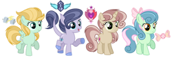 Size: 1280x430 | Tagged: safe, artist:lunerymish, oc, oc only, dracony, earth pony, hybrid, pegasus, pony, unicorn, base used, cutie mark, earth pony oc, female, filly, foal, horn, interspecies offspring, magical lesbian spawn, offspring, parent:bon bon, parent:button mash, parent:dumbbell, parent:lightning dust, parent:lyra heartstrings, parent:rarity, parent:spike, parent:sweetie belle, parents:lightningbell, parents:lyrabon, parents:sparity, parents:sweetiemash, pegasus oc, simple background, transparent background, unicorn oc