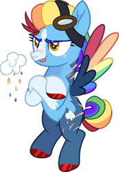 Size: 765x1104 | Tagged: safe, artist:rickysocks, rainbow dash, pegasus, pony, g4, alternate design, crossed hooves, female, mare, scar, simple background, solo, tongue out, transparent background