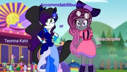 Size: 1184x672 | Tagged: safe, artist:teonnakatztkgs, edit, edited screencap, screencap, oc, oc only, equestria girls, g4, clothes, dress, ethereal mane, female, hand on hip, outdoors, smiling, starry mane, sunglasses