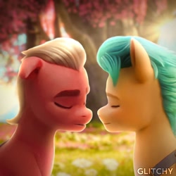 Size: 1080x1080 | Tagged: safe, edit, editor:theglitchyme, screencap, hitch trailblazer, sprout cloverleaf, earth pony, pony, g5, my little pony: a new generation, gay, imminent kissing, male, ship:clovertrail, shipping, stallion