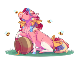 Size: 2000x1600 | Tagged: safe, artist:uunicornicc, oc, bee, earth pony, insect, pony, female, food, honey, jar, mare, simple background, solo, transparent background