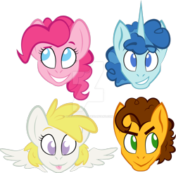 Size: 1280x1254 | Tagged: safe, artist:ghastlyghoulz, cheese sandwich, party favor, pinkie pie, surprise, earth pony, pegasus, pony, unicorn, g1, g4, adoraprise, cute, diacheeses, diapinkes, dreamworks face, favorbetes, female, g1 to g4, generation leap, male, mare, simple background, smiling, smirk, stallion, tongue out, transparent background