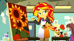 Size: 1920x1080 | Tagged: safe, screencap, sunset shimmer, equestria girls, g4, my little pony equestria girls: summertime shorts, the art of friendship, female, paint, paintbrush, painting