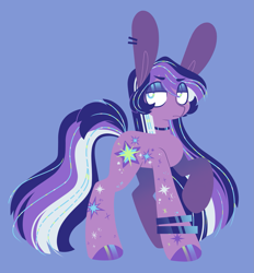 Size: 1757x1895 | Tagged: safe, artist:glowfangs, twinkle hope, earth pony, pony, g3, g4, big ears, blue background, bracelet, choker, colored hooves, ear piercing, earring, eyeshadow, female, g3 to g4, generation leap, hoof polish, jewelry, lidded eyes, magical lesbian spawn, makeup, mare, offspring, parent:princess luna, parent:twilight sparkle, parents:twiluna, piercing, raised hoof, simple background, solo