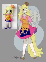 Size: 1361x1854 | Tagged: safe, artist:superduperath, derpy hooves, anthro, unguligrade anthro, equestria girls, g4, alternative cutie mark placement, apron, clothes, colored hooves, cute, derpabetes, doll, dress, equestria girls minis, female, food, muffin, smiling, socks, solo, toy, toy interpretation