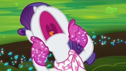 Size: 1920x1080 | Tagged: safe, screencap, rarity, pony, g4, season 8, the end in friend, boots, female, glitter boots, mare, mawshot, nose in the air, open mouth, screaming, shoes, solo, uvula, volumetric mouth