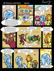 Size: 1024x1337 | Tagged: safe, artist:rammzblood, pinkie pie, trixie, earth pony, pony, rat, turtle, unicorn, g4, comic, crossed hooves, female, male, mare, pinkamena diane pie, spanish, stallion, teenage mutant ninja turtles