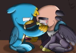 Size: 1280x900 | Tagged: safe, artist:beesmeliss, gallus, grampa gruff, griffon, g4, chibi, crying