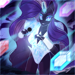 Size: 3000x3000 | Tagged: safe, artist:auroracursed, nightmare rarity, unicorn, anthro, g4, ambiguous facial structure, clothes, dress, female, high res, leotard, mare, smiling, solo