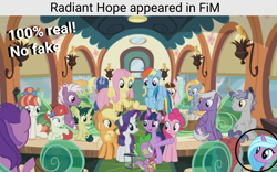 Size: 4000x2500 | Tagged: safe, edit, edited screencap, idw, screencap, amethyst star, applejack, ballet jubilee, dawnlighter, derpy hooves, fluttershy, goldy wings, green sprout, loganberry, midnight snack (g4), peppe ronnie, pinkie pie, radiant hope, rainberry, rainbow dash, rainbow stars, rarity, silver script, sparkler, spike, star bright, tender brush, twilight sparkle, winter lotus, alicorn, earth pony, pegasus, pony, spider, unicorn, g4, the last problem, 1000 hours in ms paint, 1000 years in photoshop, bow, cape, caption, clickbait, clothes, comic, fake, fake screencap, fake screenshot, faker than a three dollar bill, female, flying, folded wings, friendship student, hair bow, insane troll logic, looking at each other, looking at someone, looking back, male, mane seven, mane six, meme, multicolored hair, rainbow hair, raised hoof, siblings, sisters, sitting, stallion, text, train, trolling, twilight sparkle (alicorn), wall of tags, wat, wings, youtube thumbnails be like