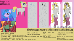 Size: 3840x2160 | Tagged: safe, artist:gray star, derpibooru exclusive, izzy moonbow, oc, oc:gray star, oc:minty shine (graystar), pony, unicorn, g5, my little pony: a new generation, advertisement, commission info, high res