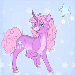 Size: 1024x1024 | Tagged: safe, artist:jadejellie, oc, oc only, oc:lolli star, pony, unicorn, eyebrows, eyebrows visible through hair, female, horn, magical lesbian spawn, mare, offspring, open mouth, open smile, parent:pinkie pie, parent:twilight sparkle, parents:twinkie, raised hoof, smiling, solo, unicorn oc