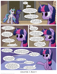 Size: 1200x1552 | Tagged: safe, artist:deusexequus, princess celestia, princess luna, twilight sparkle, alicorn, pony, comic:fix, g4, comic, female, implied king sombra, implied storm king, mare, open mouth, royal sisters, siblings, sisters, speech bubble, talking, trio, trio female, twilight sparkle (alicorn)