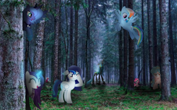 Size: 4000x2500 | Tagged: safe, artist:nitlynjane, edit, cozy glow, pinkie pie, princess luna, queen chrysalis, rainbow dash, rarity, oc, oc:shetlandine, changeling, changeling queen, earth pony, pegasus, pony, unicorn, g4, blushing, cozy glow's true goal, crown, cute, diapinkes, eyes closed, eyeshadow, female, flying, folded wings, forest, freckles, glowing, glowing horn, grass, group, horn, insect wings, irl, jewelry, looking at something, looking at you, looking down, looking up, magic, magic aura, makeup, mare, open mouth, open smile, pegasus oc, photo, pure concentrated unfiltered evil of the utmost potency, pure unfiltered evil, raribetes, regalia, s1 luna, sitting, smiling, spread wings, tree, wall of tags, wings