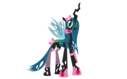 Size: 1920x1200 | Tagged: safe, artist:aonatsu_ki, edit, vector edit, queen chrysalis, changeling, changeling queen, comic:insane filly rarity, g4, blushing, bow, changeling horn, clothes, collar, cringealis, cute, cutealis, female, hair bow, heart, horn, insect wings, knife, looking at you, needs more jpeg, op is on drugs, ribbon, shoes, simple background, socks, solo, spread wings, transparent background, vector, wings