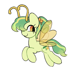 Size: 640x583 | Tagged: safe, artist:risswm, oc, oc only, breezie, antennae, breezie oc, female, flower, flower in hair, simple background, smiling, solo, white background, wings