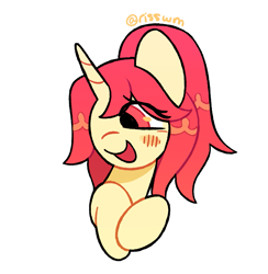 Size: 1199x1228 | Tagged: safe, artist:risswm, oc, oc only, pony, unicorn, blushing, bust, commission, eye clipping through hair, open mouth, open smile, simple background, smiling, solo, white background