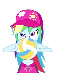 Size: 868x1080 | Tagged: safe, edit, edited screencap, screencap, rainbow dash, equestria girls, equestria girls series, forgotten friendship, g4, background removed, cap, clothes, female, hat, not a vector, simple background, solo, sports, swimming trunks, swimsuit, transparent background, volleyball