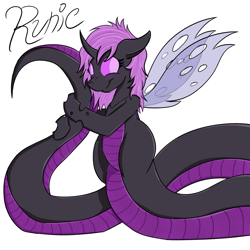 Size: 1920x1920 | Tagged: safe, artist:officiallunardj, oc, oc only, oc:runic, changeling, lamia, original species, cute, lamiafied, purple changeling, simple background, snakeling, solo, species swap, white background, wings