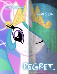 Size: 2158x2780 | Tagged: safe, artist:tehjadeh, princess celestia, alicorn, pony, two sided posters, g4, depressedia, female, high res, mare, multiple heads, poster, sad, two heads