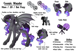 Size: 6896x4714 | Tagged: safe, artist:amazing-artsong, oc, oc:cosmic wander, bat pony, pony, absurd resolution, female, mare, reference sheet, simple background, solo, transparent background