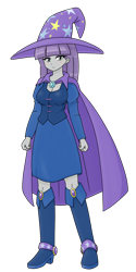 Size: 1112x2218 | Tagged: safe, artist:batipin, part of a set, maud pie, equestria girls, boots, cape, clothes, clothes swap, hat, high heel boots, shoes, simple background, solo, transparent background, trixie's cape, trixie's hat