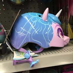 Size: 1061x1061 | Tagged: safe, izzy moonbow, pony, unicorn, g5, my little pony: a new generation, helmet, irl, merchandise, photo, walmart