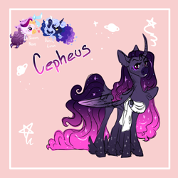 Size: 2000x2000 | Tagged: safe, artist:orphicswanart, oc, oc:cepheus, hybrid, pony, au:chaoticverse, alternate universe, high res, interspecies offspring, magical lesbian spawn, offspring, parent:princess luna, parent:queen novo, parents:lunovo, solo