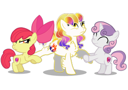 Size: 1700x1200 | Tagged: safe, artist:galeemlightseraphim, apple bloom, sweetie belle, oc, oc:galeem light, earth pony, pegasus, pony, unicorn, g4, angry, base used, chest fluff, female, filly, foal, horn, mare, pegasus oc, simple background, the cmc's cutie marks, transparent background, wings