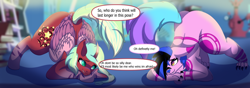 Size: 1280x448 | Tagged: safe, artist:brybrychan, oc, alicorn, pony, anthro, digitigrade anthro, alicorn oc, anthro with ponies, dialogue, duo, face down ass up, horn, jack-o challenge, jack-o' valentine, meme, wings