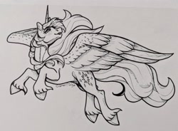 Size: 2048x1509 | Tagged: safe, artist:honiibree, twilight sparkle, alicorn, pony, g4, flying, smiling, solo, spread wings, traditional art, twilight sparkle (alicorn), unshorn fetlocks, wings