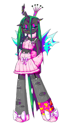 Size: 1000x2000 | Tagged: safe, artist:porcelanowyokular, queen chrysalis, changeling, changeling queen, anthro, unguligrade anthro, g4, clothes, eyelashes, female, makeup, simple background, skirt, transparent background