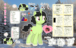 Size: 2056x1294 | Tagged: safe, artist:kaikururu, oc, oc only, pony, unicorn, horn, reference sheet, smiling, unicorn oc