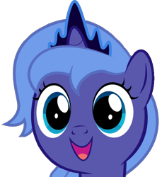 Size: 534x583 | Tagged: safe, artist:dassboshit, artist:eiti3, artist:karmakstylez, editor:dassboshit, editor:eiti3, princess luna, alicorn, pony, adorable face, blue eyes, bust, crown, cute, female, filly, foal, happy, horn, jewelry, lunabetes, open mouth, open smile, paintdotnet, portrait, princess, regalia, simple background, smiling, solo, transparent background, woona, younger