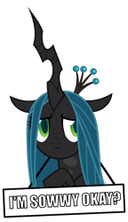 Size: 3000x5209 | Tagged: safe, artist:sollace, queen chrysalis, changeling, changeling queen, frenemies (episode), season 9, spoiler:s09, a better ending for chrysalis, adorable distress, adorkable, alternate ending, alternate scenario, alternate universe, anxiety, apology, awkward, baby talk, breakdown, caption, character development, cute, cutealis, dialogue, dork, dorkalis, faic, female, frenemies, frown, good end, image macro, impact font, insecure, looking at you, majestic as fuck, mare, meta, nervous, precious, reaction image, redemption, reformed, regret, sad, sadorable, shy, sign, silly, simple background, solo, sorry, spread wings, standing, talking, text, transparent background, vector, what if, wings, worried