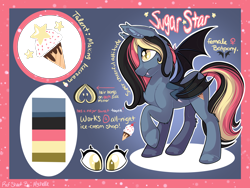Size: 2224x1668 | Tagged: safe, artist:mychelle, oc, oc:sugar star, bat pony, pony, female, mare, reference sheet, solo