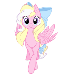 Size: 720x839 | Tagged: safe, artist:nicielunars, oc, oc only, oc:bay breeze, pegasus, pony, bow, cute, female, front view, full body, hair bow, hooves, mare, partially open wings, pegasus oc, simple background, smiling, solo, transparent background, two toned mane, wings