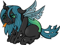 Size: 1639x1236 | Tagged: safe, artist:riverfox237, queen chrysalis, changeling, pony, g4, baby, baby pony, commission, commissioner:reversalmushroom, simple background, tongue out, transparent background