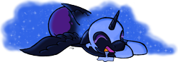 Size: 2460x869 | Tagged: safe, artist:riverfox237, nightmare moon, alicorn, pony, g4, baby, baby pony, commission, commissioner:reversalmushroom, drool, female, filly, foal, nightmare woon, simple background, transparent background
