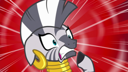 Size: 1280x720 | Tagged: safe, screencap, zecora, pony, zebra, g4, it isn't the mane thing about you, season 7, gritted teeth, holy shit, omg, reaction image, shocked, shocked expression, solo, wtf